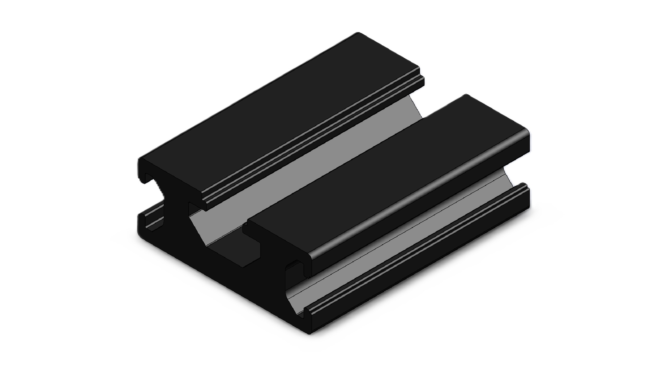 black 16x40 T-slot aluminium profile showing isometric view of extrusion shape and slot detail