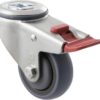 M Series castor, energy absorbent, 75mm grey rubber wheel (tall profile), precision bearing, swivel bolt hole, total brake, 100 kg load rating